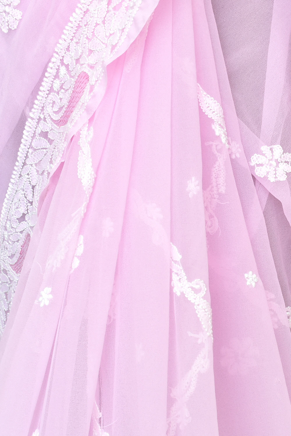 Baby Pink Hand-Embroidered Lucknowi Chikankari Georgette Saree with Blouse Rich Pallu 15163