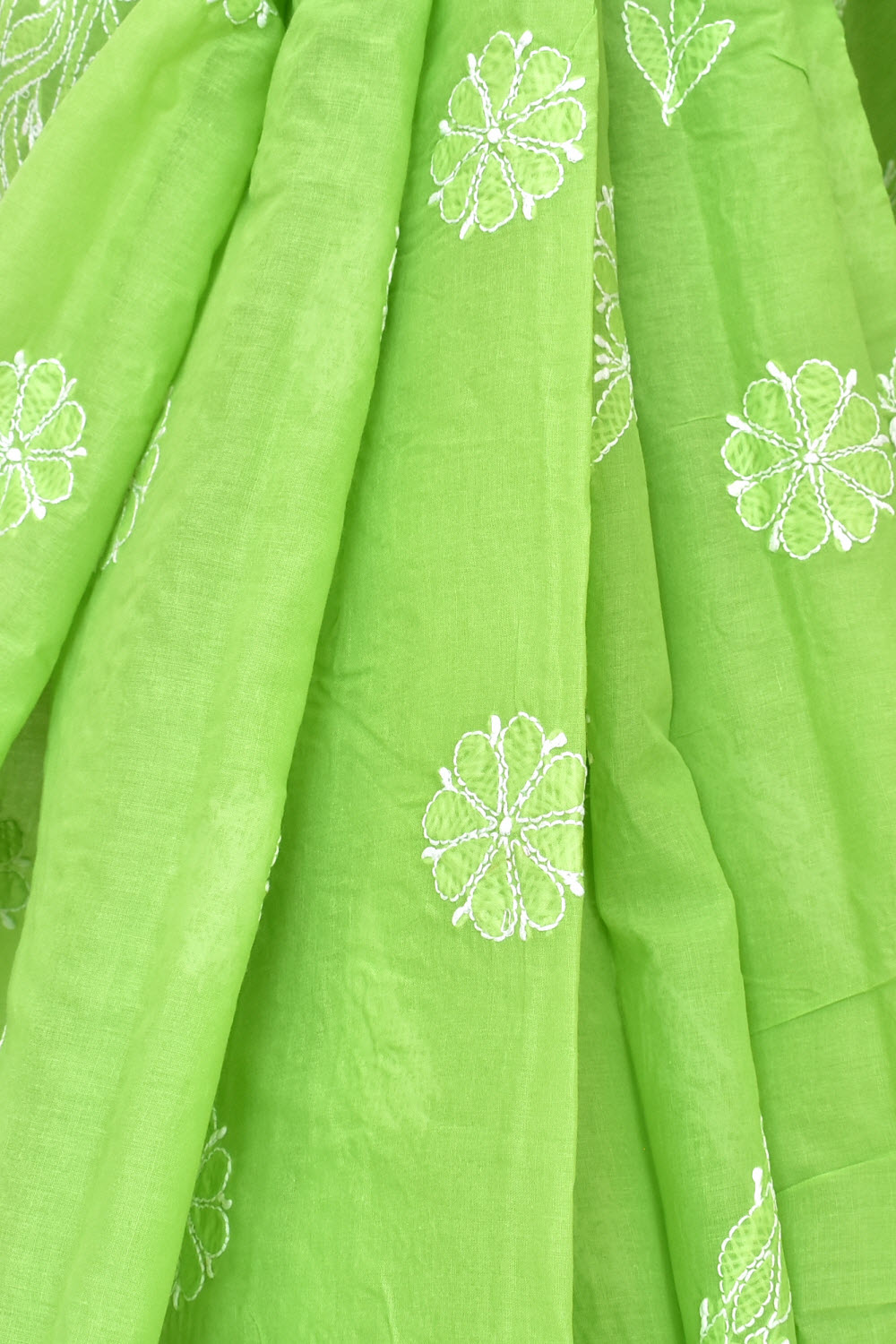 Mehandi Green Hand-Embroidered Lucknowi Chikankari Cotton Saree with Blouse Rich Pallu 15175