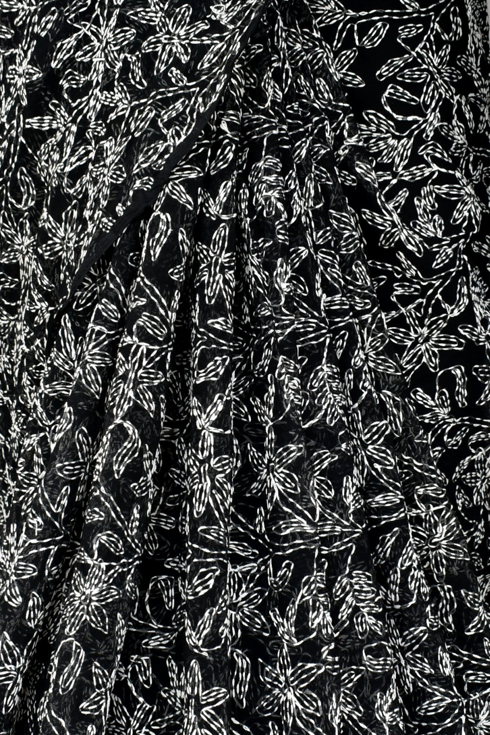 Black Hand-Embroidered Allover Tepchi work Lucknowi Chikankari Georgette Saree with Blouse