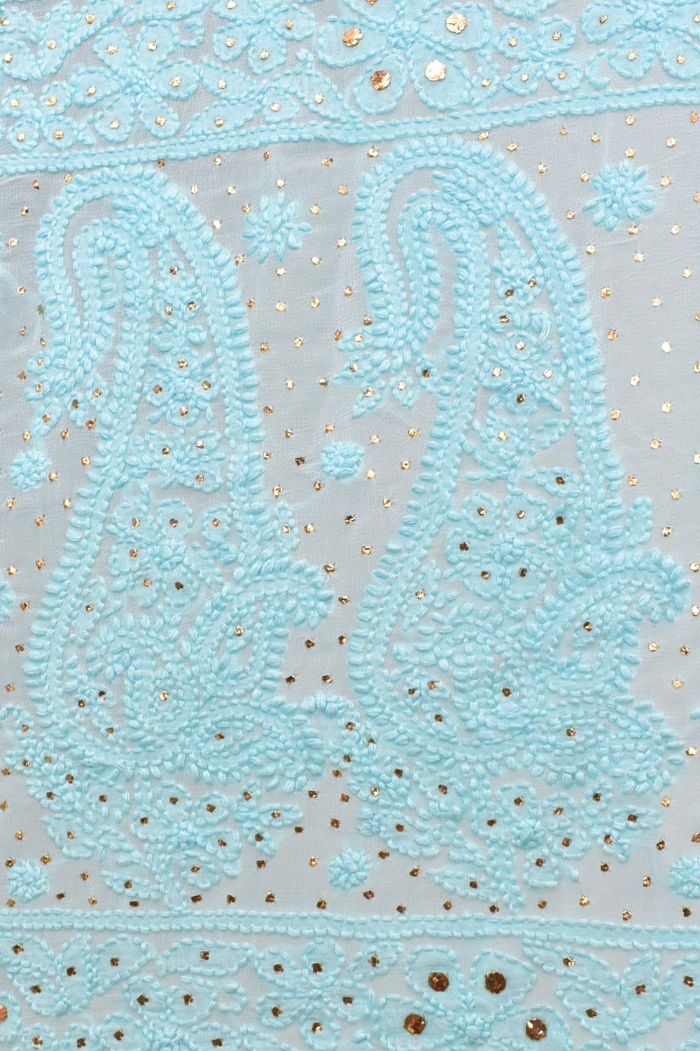 Sea Green Allover Hand-Embroidered Lucknowi Chikankari Pure Georgette Saree with Blouse Embellished with Mukaish work