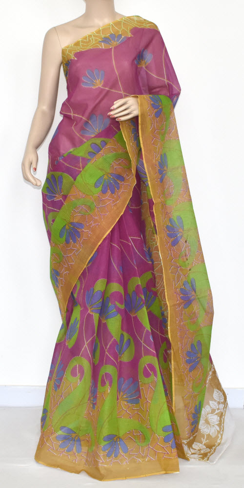 Magenta Handloom Kota Doria Cotton Saree 15338