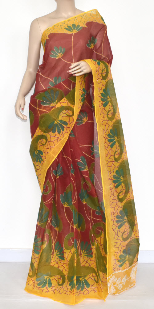 Red-Yellow Handloom Kota Doria Cotton Saree 15340