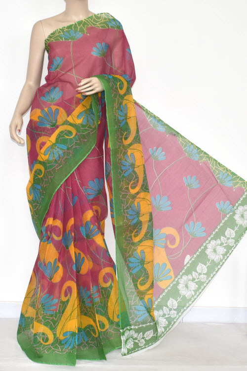 Red-Green Handloom Kota Doria Cotton Saree 15341