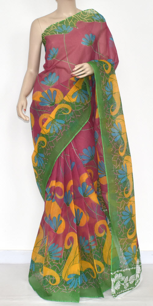 Red-Green Handloom Kota Doria Cotton Saree 15341