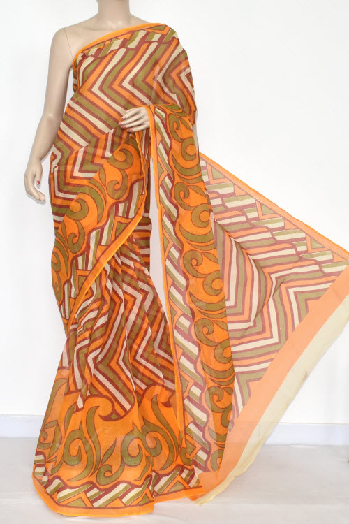 Orange Handloom Kota Doria Cotton Saree 15343