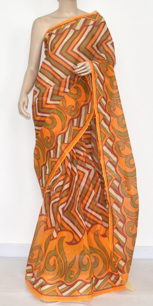 Orange Handloom Kota Doria Cotton Saree 15343