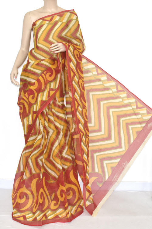 Red-Yellow Handloom Kota Doria Cotton Saree 15345