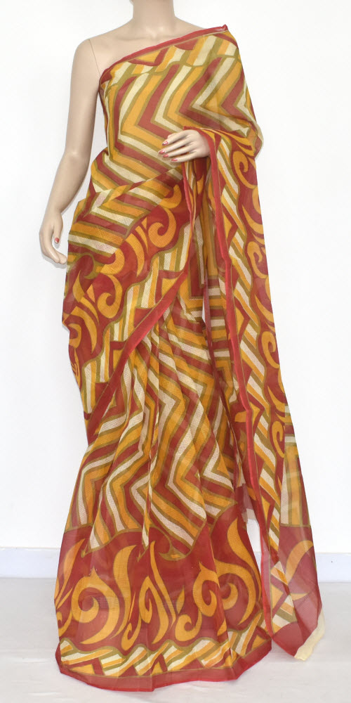 Red-Yellow Handloom Kota Doria Cotton Saree 15345