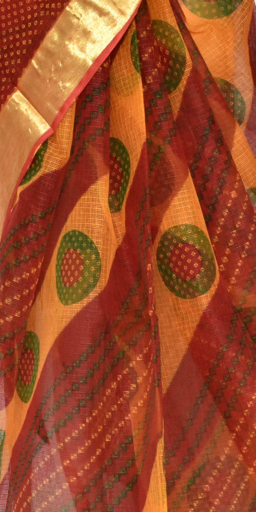 Red-Yellow Handloom Kota Doria Cotton Saree 15351