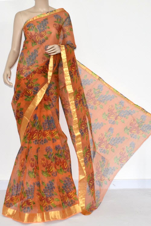 Orange Handloom Kota Doria Cotton Saree 15358