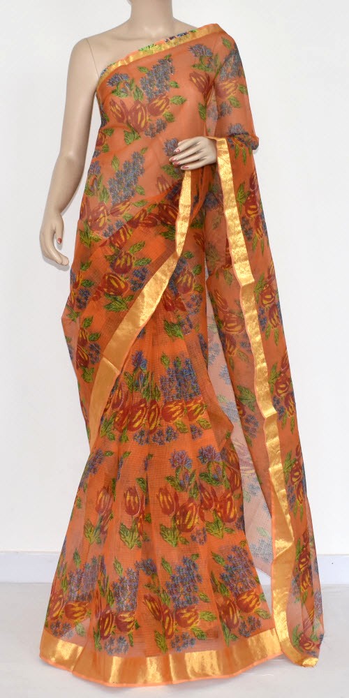 Orange Handloom Kota Doria Cotton Saree 15358