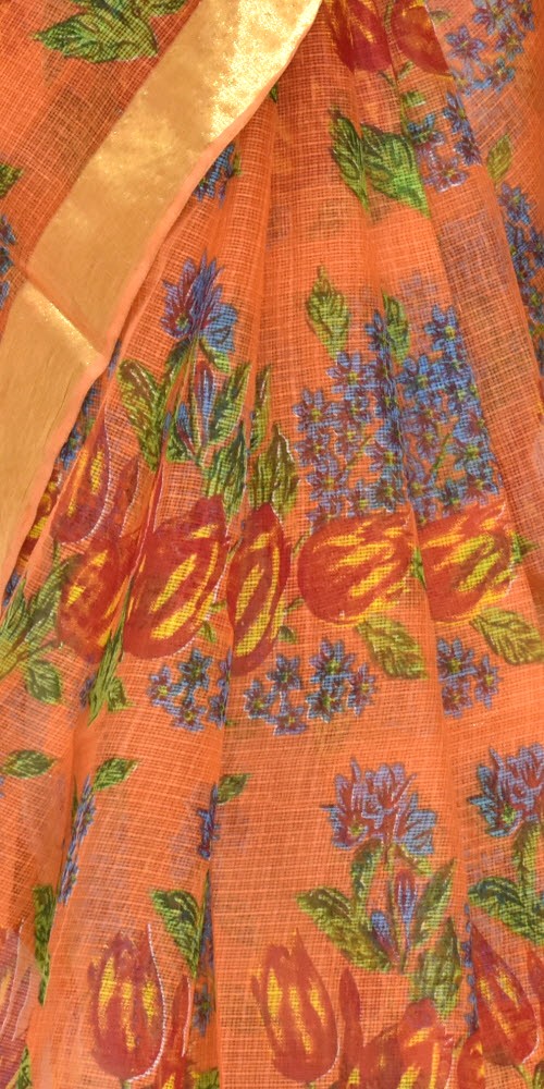Orange Handloom Kota Doria Cotton Saree 15358