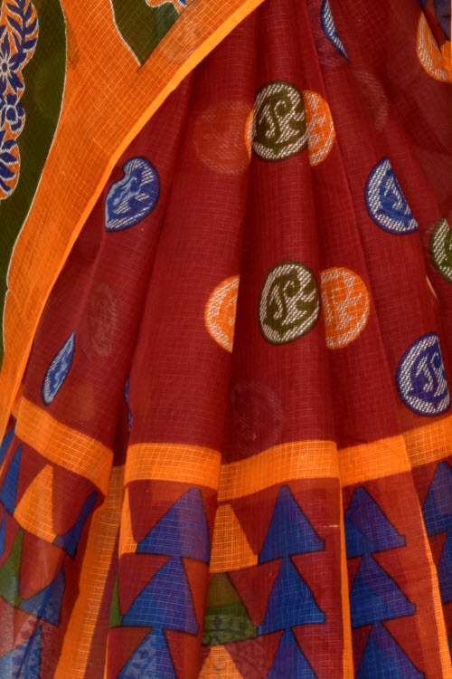 Red-Yellow Handloom Kota Doria Cotton Saree 15398