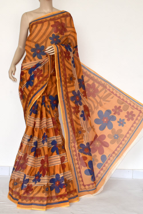 Orange Handloom Kota Doria Cotton Saree 15400