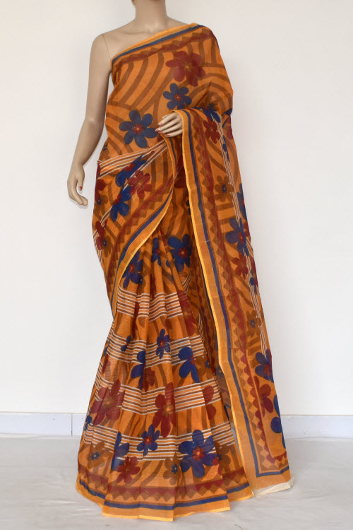 Orange Handloom Kota Doria Cotton Saree 15400