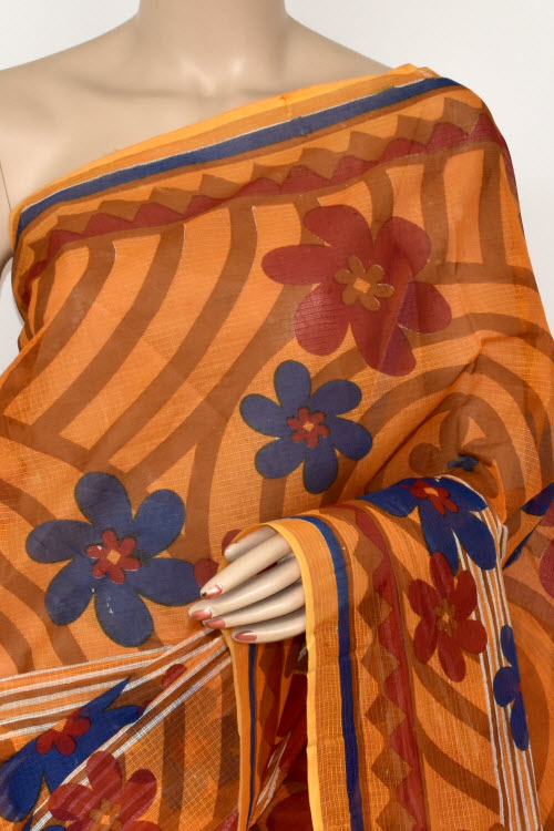 Orange Handloom Kota Doria Cotton Saree 15400