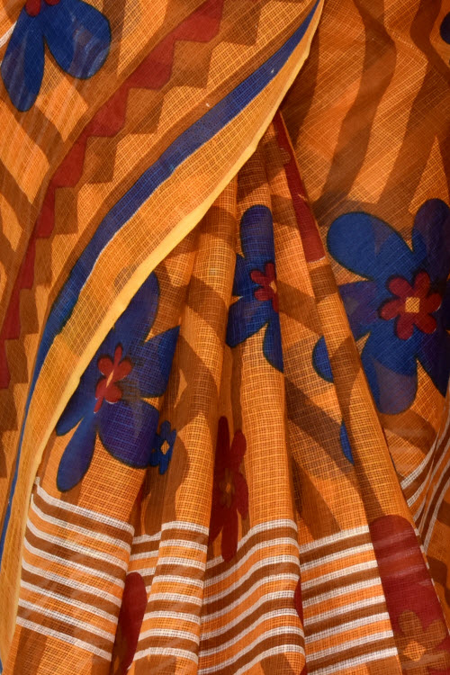 Orange Handloom Kota Doria Cotton Saree 15400