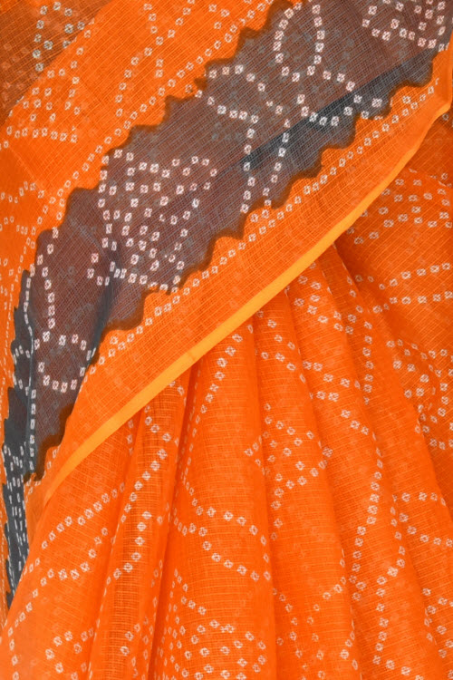 Orangr-Grey Handloom Kota Doria Cotton Saree 15425
