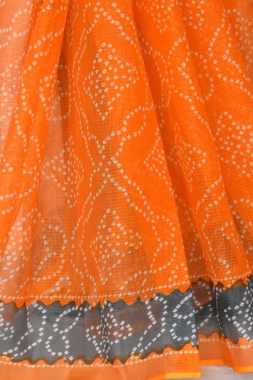 Orangr-Grey Handloom Kota Doria Cotton Saree 15425