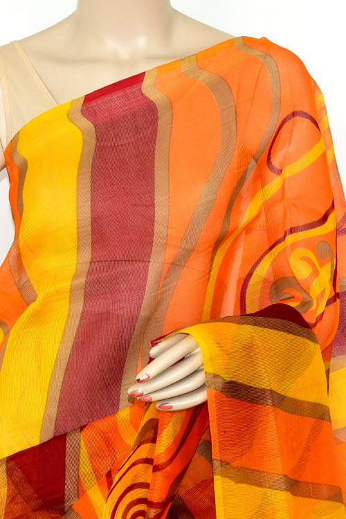 Orange-Yellow Handloom Kota Doria Supernet Saree 15456