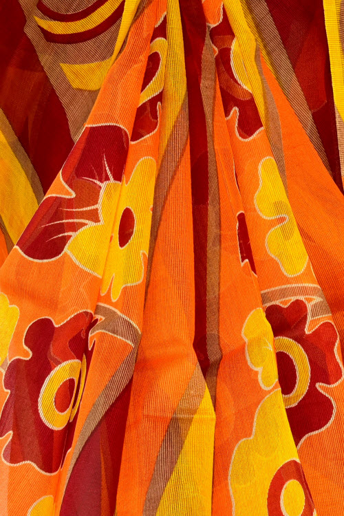 Orange-Yellow Handloom Kota Doria Supernet Saree 15456