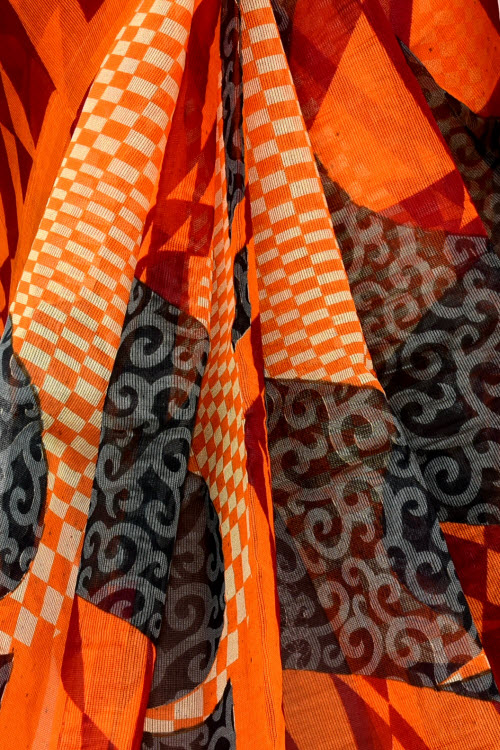 Orange Handloom Kota Doria Supernet Saree 15461