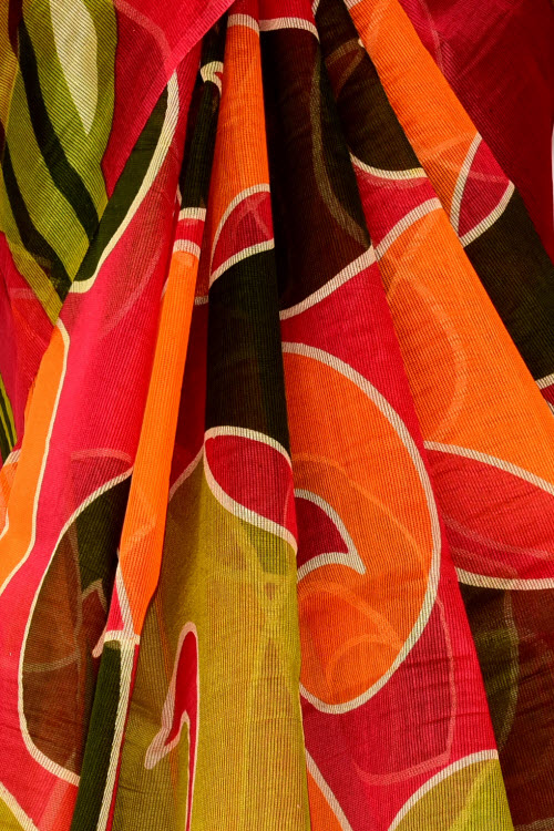 Red-Mehandi Green Handloom Kota Doria Supernet Saree 15463