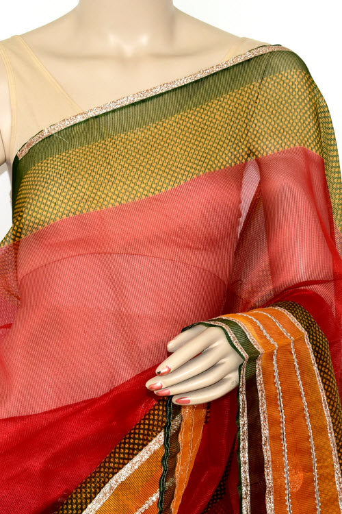 Red-Yellow Handloom Kota Doria Supernet Saree