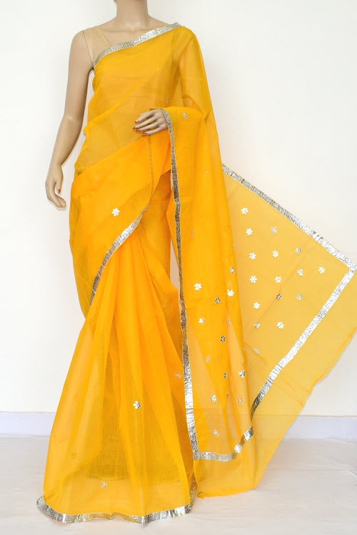 Yellow Handloom Kota Doria Supernet Saree