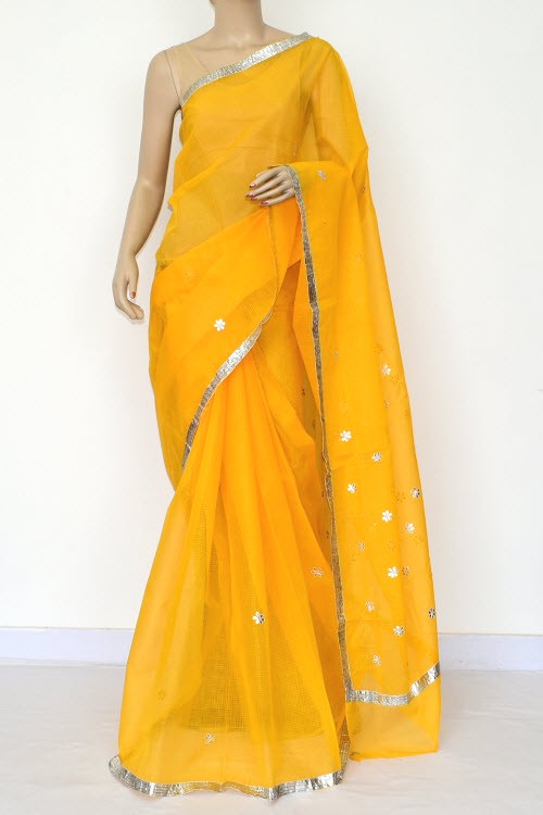 Yellow Handloom Kota Doria Supernet Saree