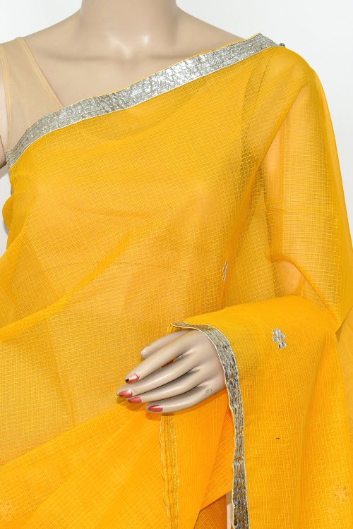 Yellow Handloom Kota Doria Supernet Saree
