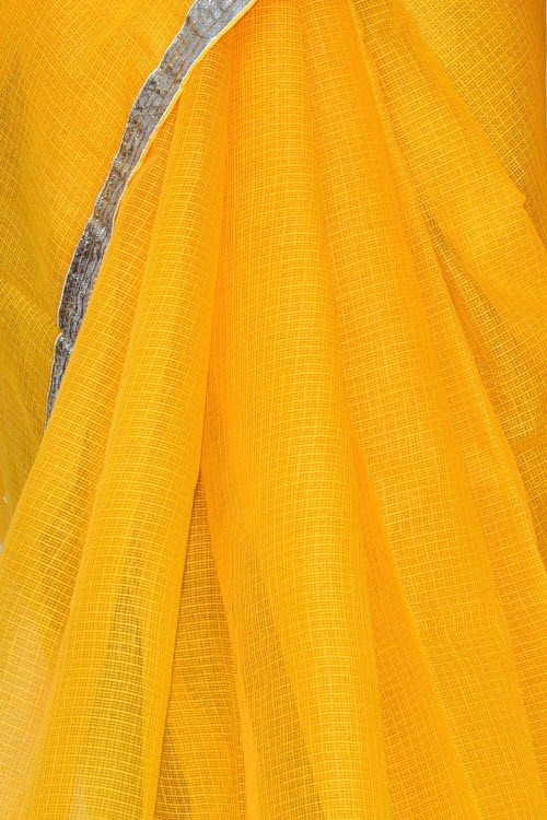 Yellow Handloom Kota Doria Supernet Saree