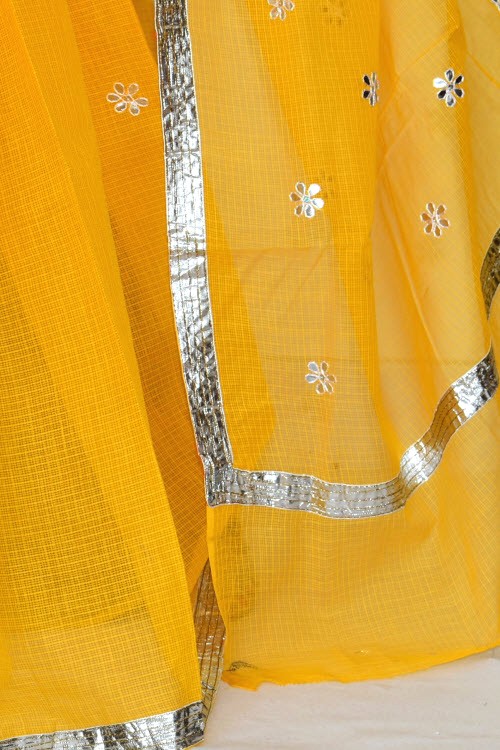 Yellow Handloom Kota Doria Supernet Saree