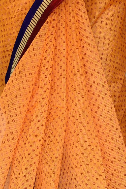 Orange Handloom Kota Doria Supernet Saree
