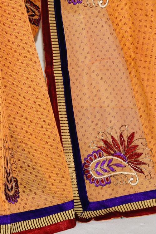 Orange Handloom Kota Doria Supernet Saree