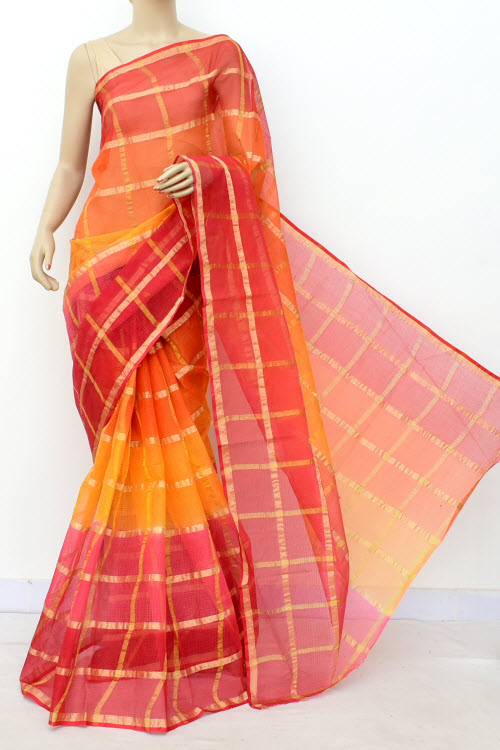 Red-Yellow Handloom Kota Doria Cotton Saree