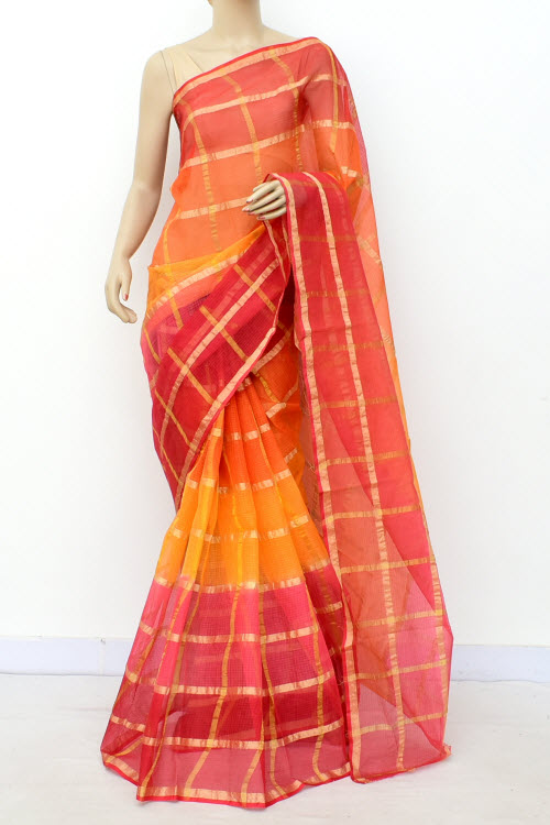 Red-Yellow Handloom Kota Doria Cotton Saree