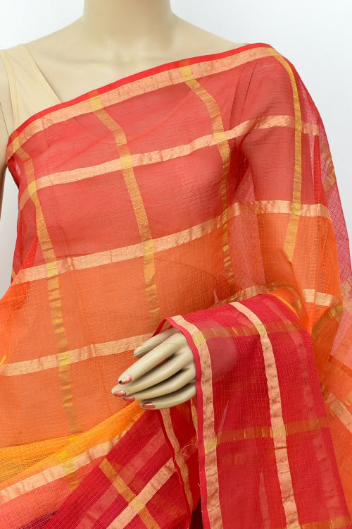 Red-Yellow Handloom Kota Doria Cotton Saree