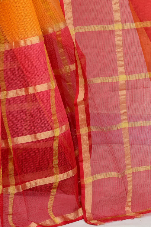 Red-Yellow Handloom Kota Doria Cotton Saree