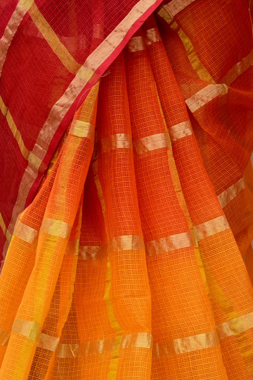 Red-Yellow Handloom Kota Doria Cotton Saree