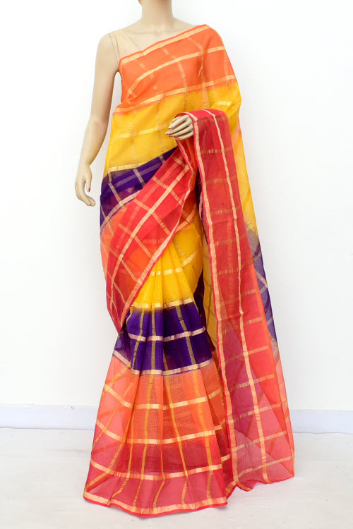 Red-Yellow-Blue Handloom Kota Doria Cotton Saree