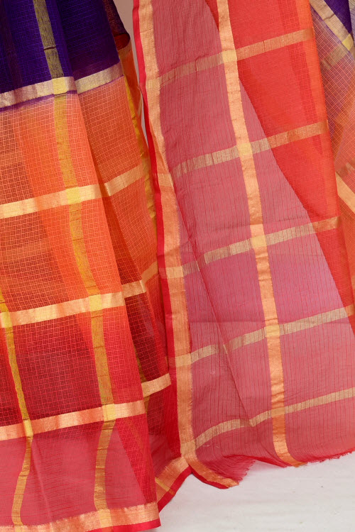 Red-Yellow-Blue Handloom Kota Doria Cotton Saree