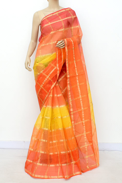 Yellow-Orange Handloom Kota Doria Cotton Saree