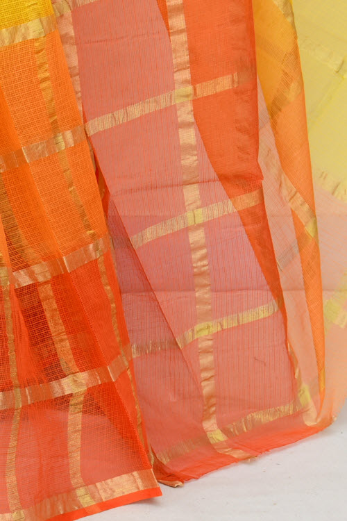 Yellow-Orange Handloom Kota Doria Cotton Saree