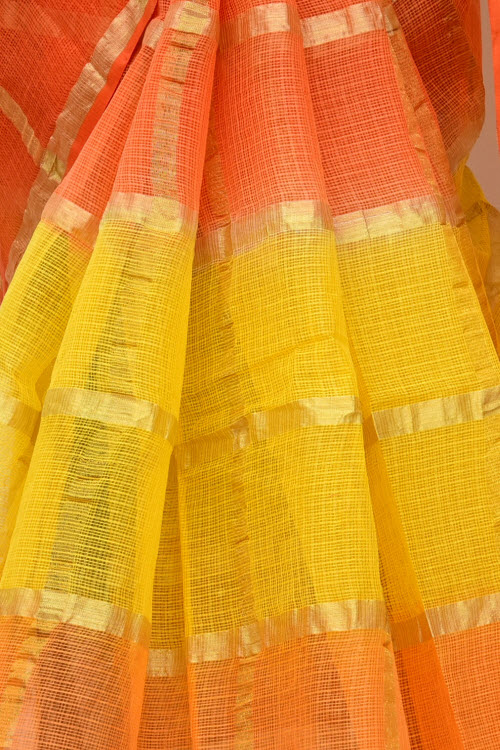 Yellow-Orange Handloom Kota Doria Cotton Saree