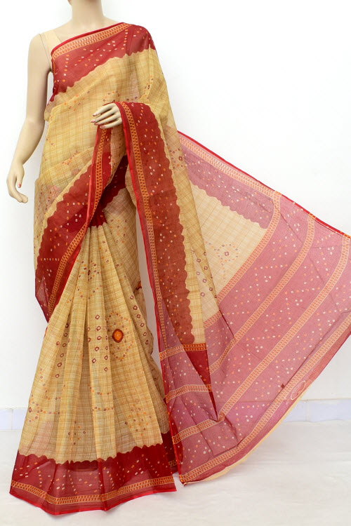 Red-Fawn Handloom Kota Doria Cotton Saree 15535