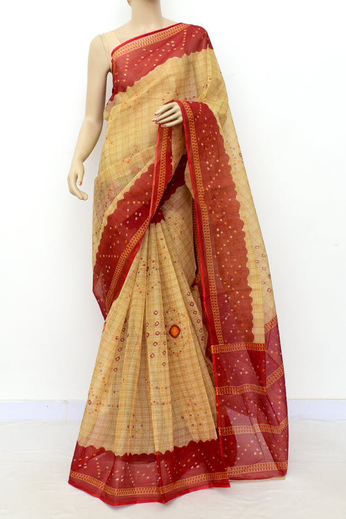 Red-Fawn Handloom Kota Doria Cotton Saree 15535