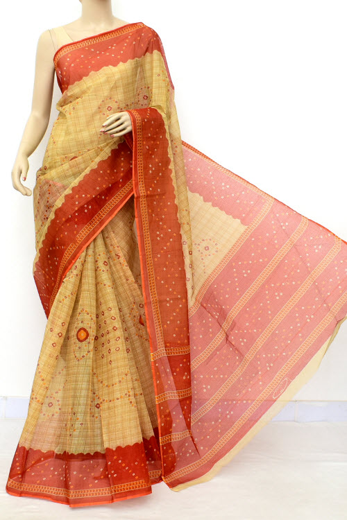 Rust-Fawn Handloom Kota Doria Cotton Saree 15538