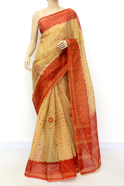 Rust-Fawn Handloom Kota Doria Cotton Saree 15538