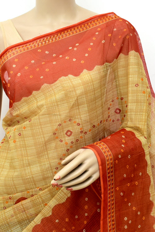 Rust-Fawn Handloom Kota Doria Cotton Saree 15538